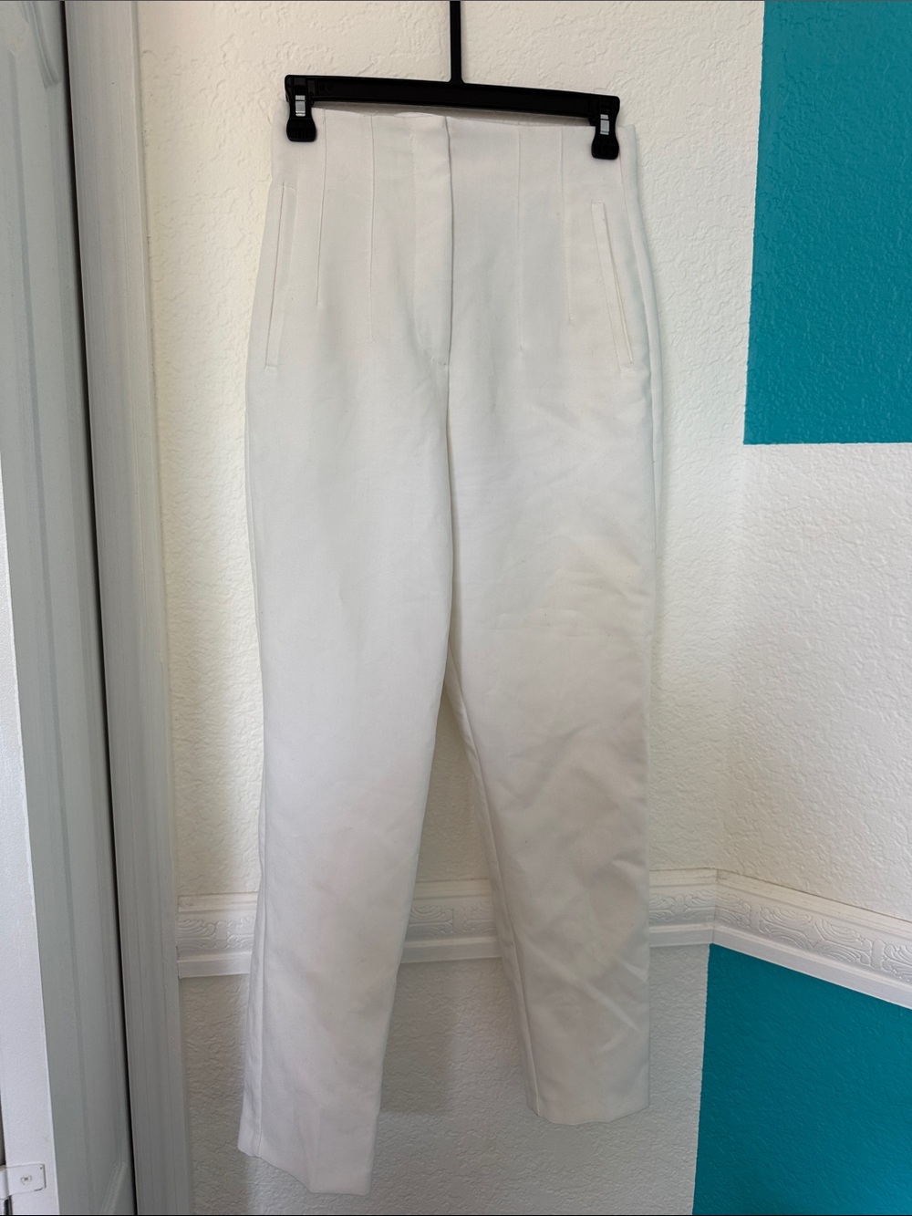 Zara White High-Waist Tailored Pants